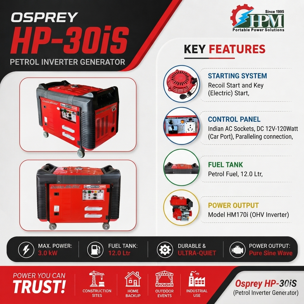 3 KVA Digital Inverter Petrol Generator, Recoil & Self Start,  Model Osprey HP-30is